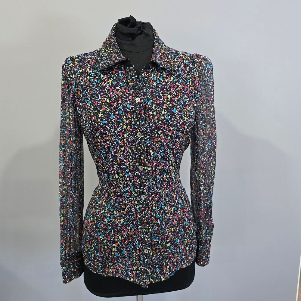 Diane Von Furstenberg Multicolor Floral Button-Down Shirt, Sheer